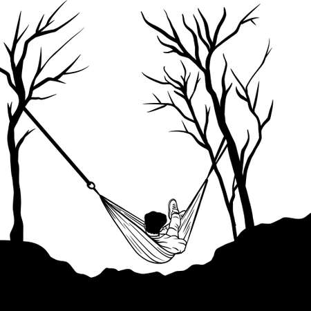 Camping and hiking line art illustrationの写真素材