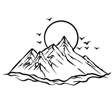 Camping and hiking line art illustrationの写真素材