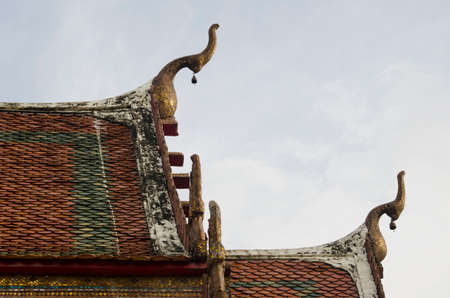 gable apex on roof in Old templeの写真素材