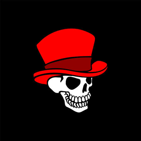 simple skull head with red hat illustration vectorのイラスト素材