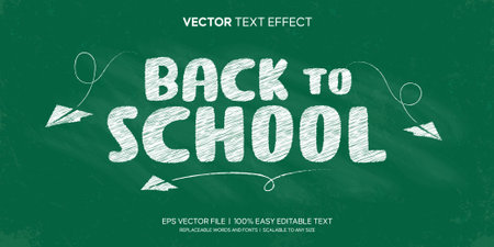 Back to School Fancy Comic Chalk Style Editable Text Effect On Green Board Background Premium Vectorのイラスト素材