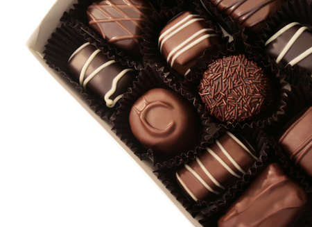 box of assorted chocolates on white backgroundの写真素材