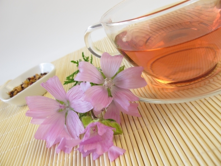 Tea with mallow flowersの写真素材