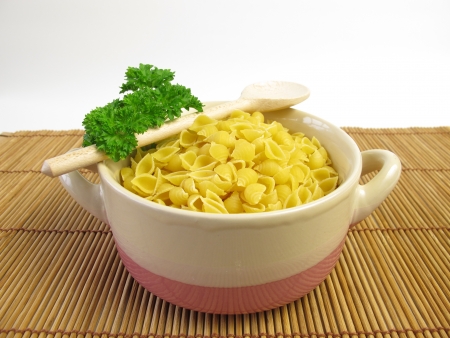 Soup noodles and parsleyの写真素材