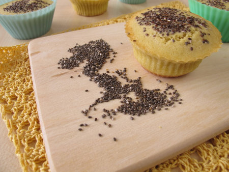 Maize flour bread muffins with chia seedsの写真素材
