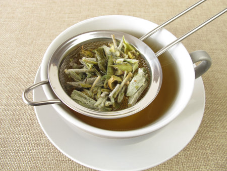 Mountain tea in tea strainer