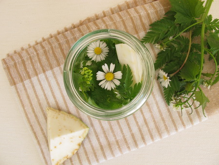 Detox water with celeriac and wild herbsの写真素材