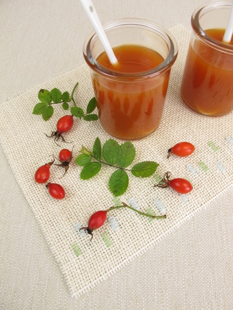 Rose hip soup in glassの写真素材