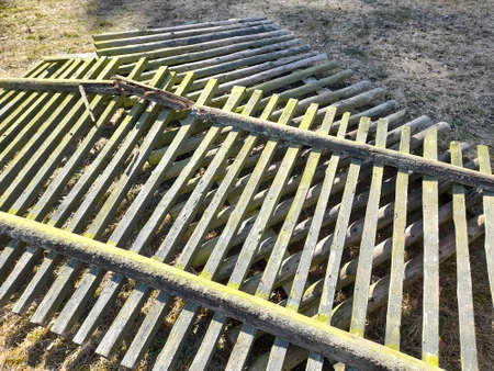 Old and broken wooden fence panelsの写真素材