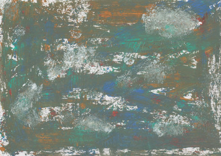 Creative acrylic painting from the colors blue, yellow, orange, green and whiteの写真素材