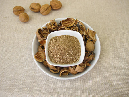 Brown walnut shell granules, ground nut shells
