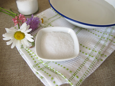 Epsom salt bath additive for a tub bath or footbathの写真素材