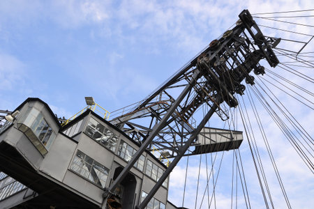Detail of a brown coal excavator in an open pit