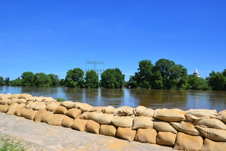 Sandbags during floods in 2013の写真素材