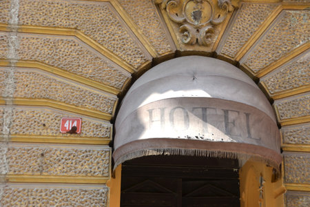 an old dilapidated hotel in Karlovy Varyの写真素材