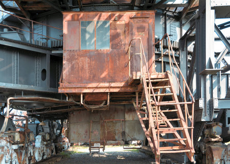 cab of an excavator in the disused opencast Ferropolisの写真素材