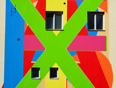 colorful facade of apartment building in Berlinのeditorial素材