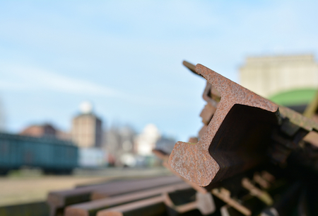 rusted railroad tracksの写真素材