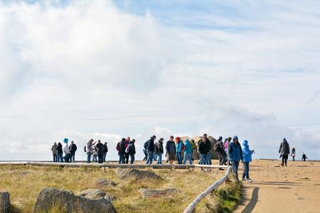 BROCKEN, GERMANY - September 24, 2015: Hikers on the summit of the Brocken in the Harz National Parkのeditorial素材