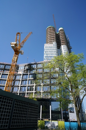 BERLIN, GERMANY - MAY 10, 2016: Construction of the Upper West a hotel and office building at the Breitscheidplatz in Berlinのeditorial素材