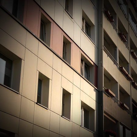 Facade of a residential building in the center of Magdeburgの写真素材
