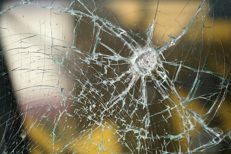 Destroyed window of a railroad wagon