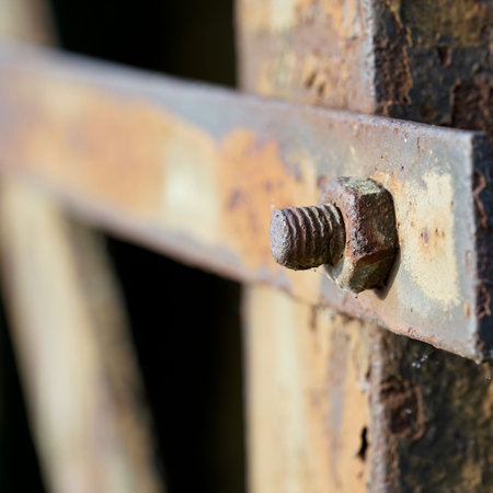 Rusty screw on a steel construction in the port of Magdeburg