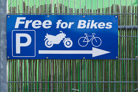Information sign for free parking for bicycles and motorbikesの写真素材