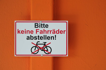 ign with the words "please no bicycles put down"の写真素材