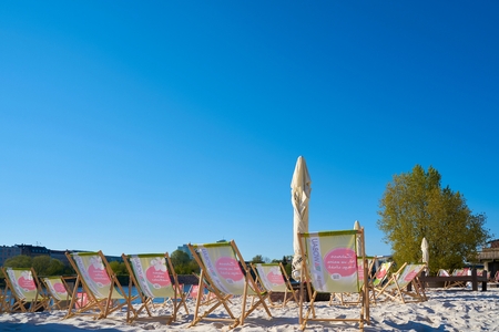 MAGDEBURG, GERMANY â APRIL 19, 2016: beach bar on the banks of the river Elbe in Magdeburg. The beach bar is one of the most popular tourist destinations in the summer.のeditorial素材
