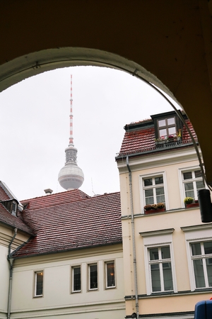 View from the Nikolai Quarter in Berlin on the TV Towerのeditorial素材