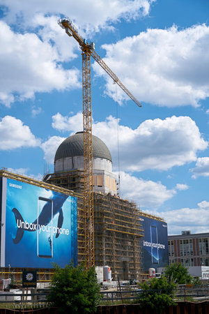 BERLIN, GERMANY - AUGUST 07, 2017: Reconstruction of the historical city palace in Berlin. With reconstruction, one would like to restore the historic cityscape of Berlinのeditorial素材