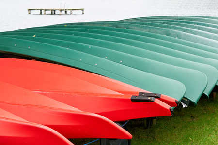 Canoes on a boat at Granzow in the Mueritz National Parkの写真素材