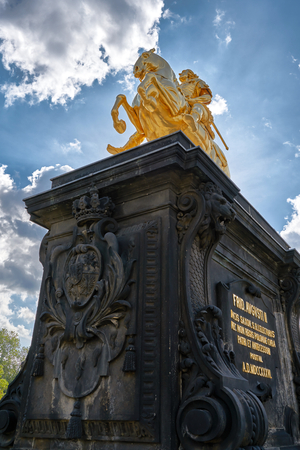 the golden rider at the city center of Dresden. Depicted is the Saxon Elector August the Strong. The monument was unveiled in 1736の写真素材