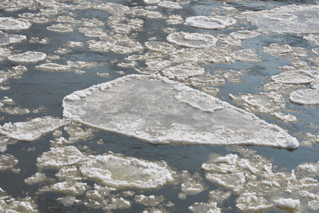 Ice floes on the river Elbe near Magdeburg on a cold winter day