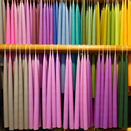colorful candles in the sales room of a candle manufactoryの写真素材
