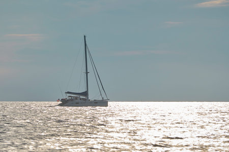 Sailboats on the coast of Croatia in the front of the city Porec