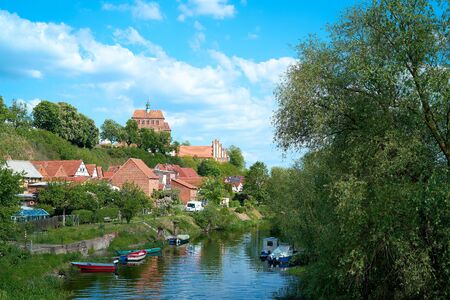 HAVELBERG, GERMANY - MAY 18,2009: View of the Havel River and the Cathedral at Havelberg on the Elbe Cycle Route in Germanyのeditorial素材