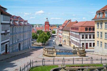 GOTHA, GERMANY - JUNE 01, 2019: View from Friedenstein Castle to the old town of Gotha in Thuringia. In the middle of the picture the red town hall.のeditorial素材