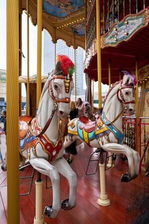 BERLIN, GERMANY - APRIL 28, 2019: Carousel on a national holiday on Alexanderplatz in Berlinのeditorial素材
