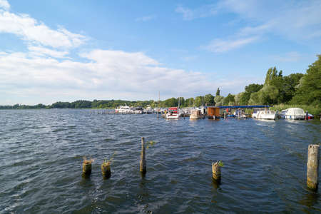 TÃPLITZ, GERMANY - JULY 24, 2020: The river Havel in the Havelland near TÃ¶plitz with boat landing stageのeditorial素材
