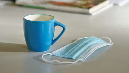 Coffee break in an office during the Corona pandemic in Germanyの写真素材