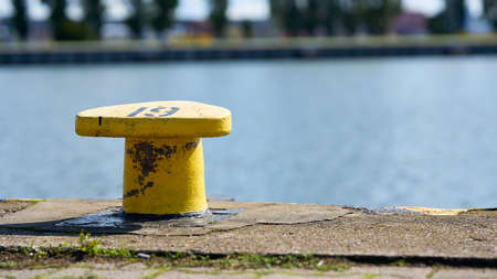Bollard for mooring ships in the port of Swinoujscie on the Polish Baltic coastの写真素材