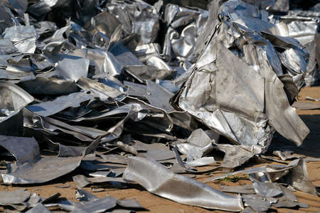 Scrap metal at a scrap yard in the port in Magdeburg in Germanyの写真素材