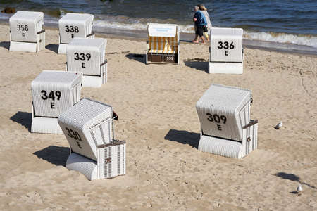 Heringsdorf, Germany - September 09, 2021: Beach chairs on the beach of Heringsdorf on the German coast of the Baltic Sea on the island of Usedomのeditorial素材