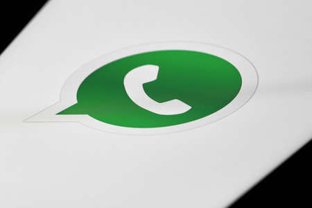 Magdeburg, Germany - May 21, 20121: Whatsapp icon on the display of a smartphoneのeditorial素材