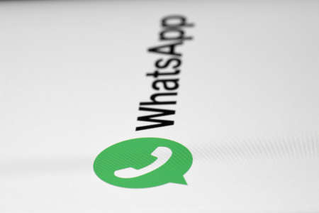 Magdeburg, Germany - May 21, 20121: Whatsapp icon on the display of a smartphoneのeditorial素材