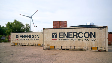 Magdeburg, Germany - June 15, 2021: Material container of the company Enercon, a manufacturer for...