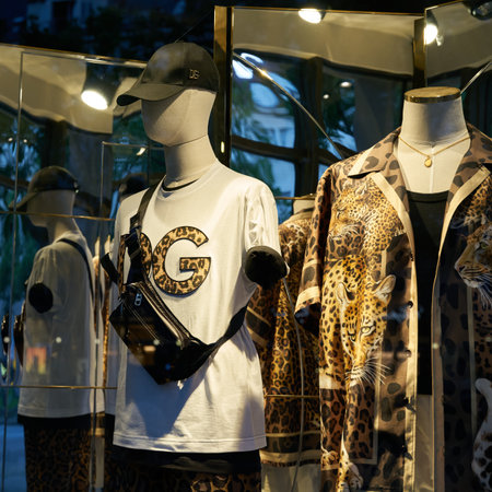 Berlin, Germany â July 17, 2021: Dolce & Gabbana brand fashion in the window of a shopping street in Berlinのeditorial素材
