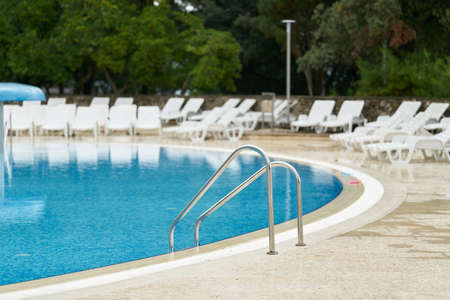Pool in a hotel complex in Krk in Croatia in summerの写真素材